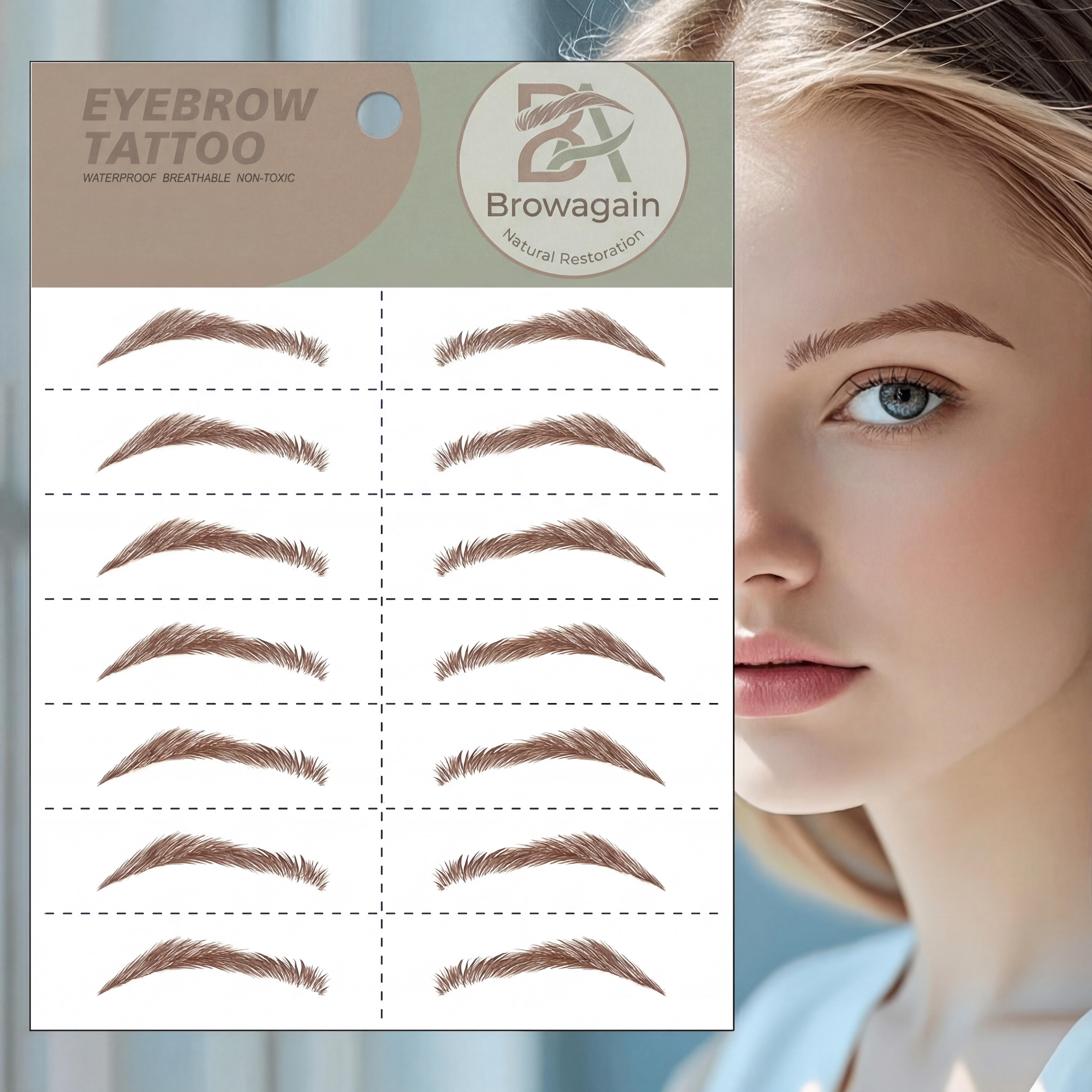 Defined arch moderate high arch temporary eyebrow tattoo sheet with realistic feathered hair strokes for natural, structured brow restoration.